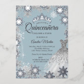 Invitation En Aluminium Silver Dusty Blue Winter Snowflake Quinceanera (Recto)