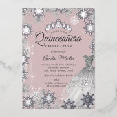 Invitation En Aluminium Silver Dusty Pink Winter Snowflake Quinceanera (Recto)