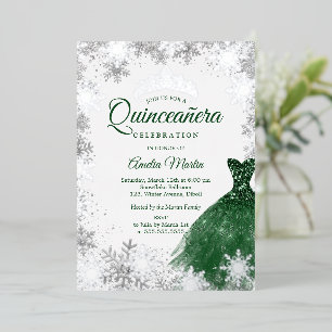 Invitation En Aluminium Silver Emerald Winter Snowflake Quinceanera