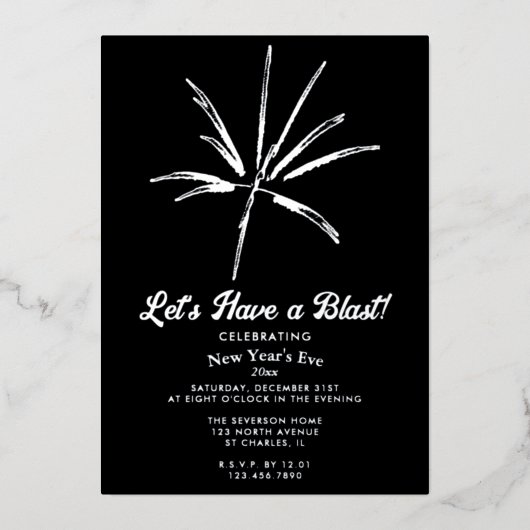 Invitation En Aluminium Silver Fireworks New Year's Eve Party (Recto)