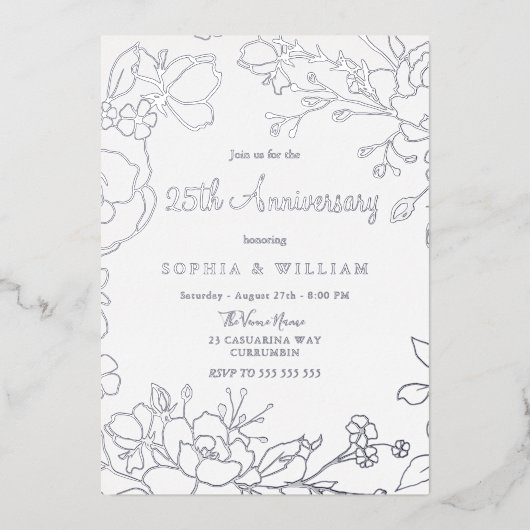 Invitation En Aluminium Silver Foil 25e anniversaire Mariage (Recto)
