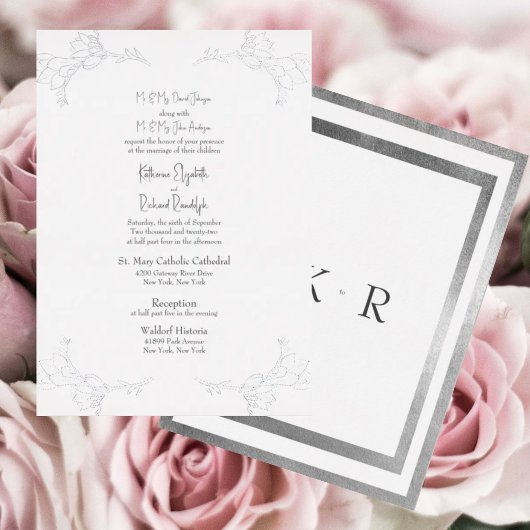 Invitation En Aluminium Silver Foil Blanc Deux Lieux Deux Parents Mariage