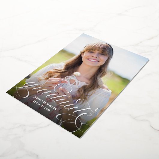 Invitation En Aluminium Silver Foil Calligraphy 1-Photo Graduation Party (Rotation)