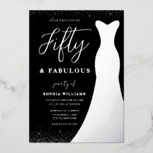 Invitation En Aluminium Silver Foil Gown Cinquante et fabuleux 50e anniver
