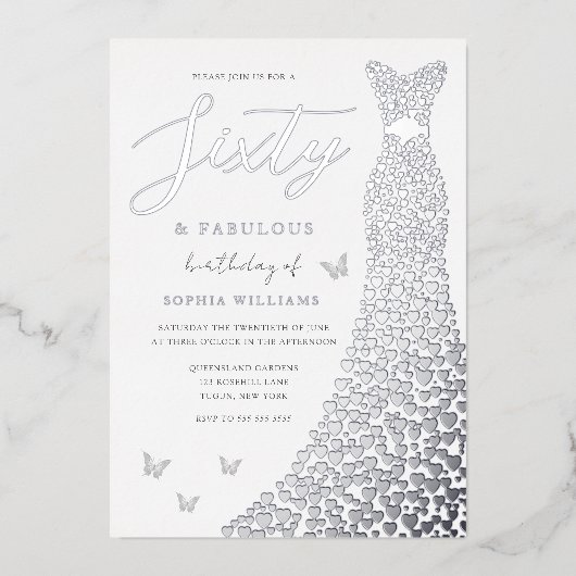 Invitation En Aluminium Silver Foil Heart Gown 60e Anniversaire Fête Real (Recto)