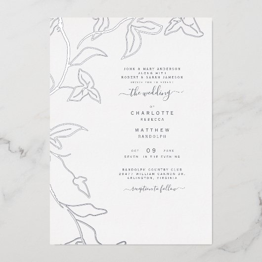 Invitation En Aluminium Silver Foil Ivy Les deux ensembles de parents Mari (Recto)