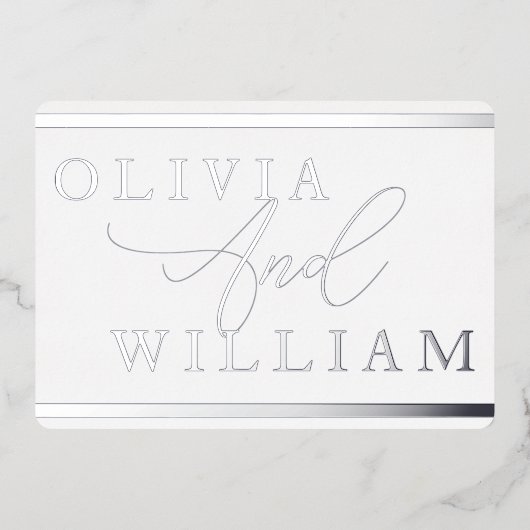 Invitation En Aluminium Silver Foil Pressé Moderne Mariage élégant (Recto)