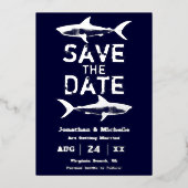 Invitation En Aluminium Silver Foil Shark Beach Enregistrer la date (Recto)