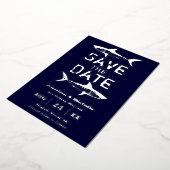 Invitation En Aluminium Silver Foil Shark Beach Enregistrer la date (Rotation)