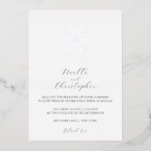 Invitation En Aluminium Silver Foil Snowflake Élégant Mariage d'hiver (Recto)