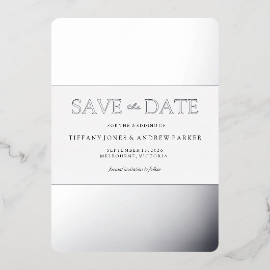 Invitation En Aluminium Silver Foil tendance mariage moderne Enregistrer l (Recto)