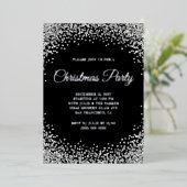 Invitation En Aluminium Silver Glitter Border Black Christmas Party (Debout devant)