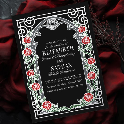 Invitation En Aluminium Silver Gothic Roses Cathedral Frame Wedding 