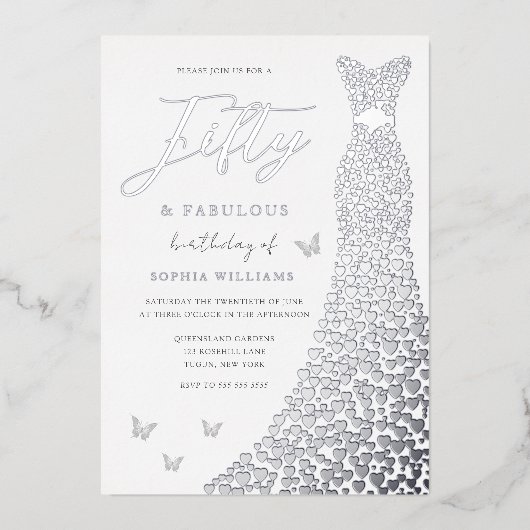 Invitation En Aluminium Silver Gown Cinquante et fabuleux 50e anniversaire (Recto)