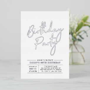 Invitation En Aluminium Silver Modern Brush Script Adult Anniversaire Part
