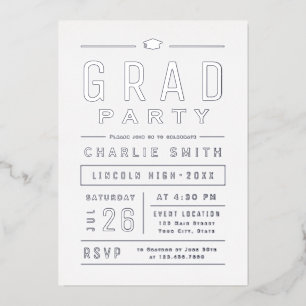 Invitation En Aluminium Silver Modern Simple Typography Graduation Party