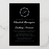 Invitation En Aluminium Silver Monogram Wreath Script Black Wedding (Recto)