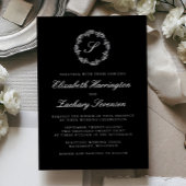 Invitation En Aluminium Silver Monogram Wreath Script Black Wedding