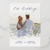 Invitation En Aluminium Silver Photo Whimsical Our Wedding Script Real (Recto)