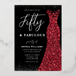 Invitation En Aluminium Silver Red Gown Cinquante Fabuleux 50e anniversair