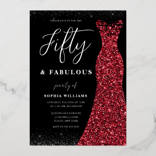 Invitation En Aluminium Silver Red Gown Cinquante Fabuleux 50e anniversair (Recto)