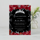 Invitation En Aluminium Silver Red Swirl Scroll Floral Quinceanera (Debout devant)