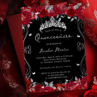 Silver Red Swirl Scroll Floral Quinceanera