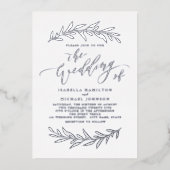 Invitation En Aluminium Silver simple calligraphie rustique feuillage mari (Recto)