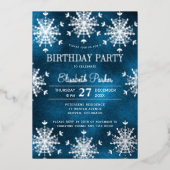 Invitation En Aluminium Silver snowflakes winter luxury birthday party (Recto)