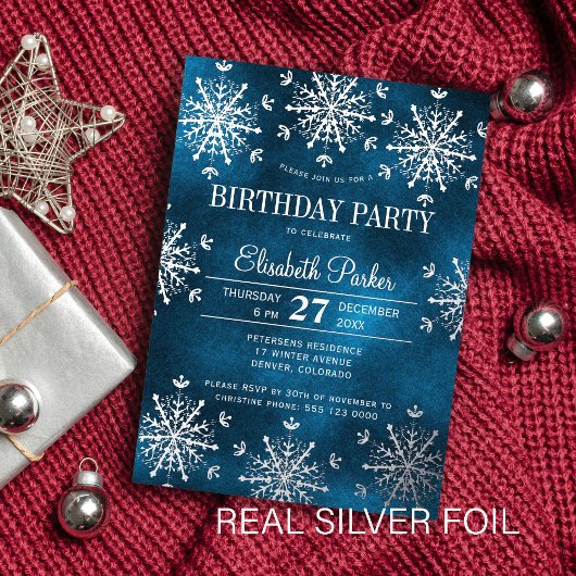 Invitation En Aluminium Silver snowflakes winter luxury birthday party