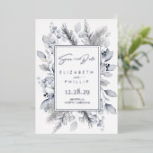 Invitation En Aluminium Silver Winter Botanical Holiday Enregistrer La Dat (Debout devant)