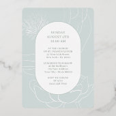 Invitation En Aluminium Simple Argent Floral Blanc Aquamarine Baptême (Verso)