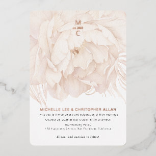 Invitation En Aluminium Simple beige, pivoine aquarelle moderne rosé doré