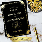 Invitation En Aluminium Simple Black Gold Art Déco Mariage floral rétro