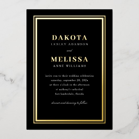 Invitation En Aluminium Simple Black & Gold Modern Elegant Mariage photo (Recto)