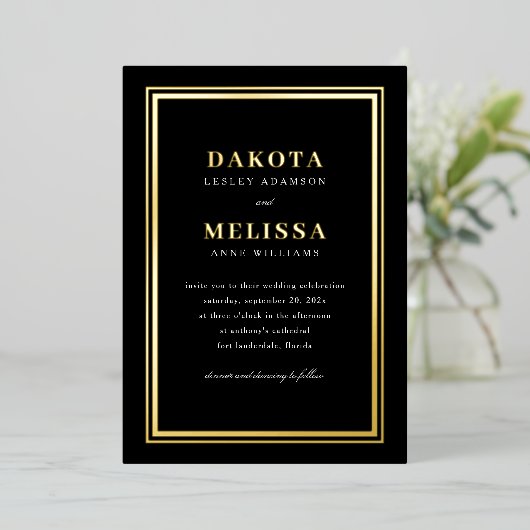 Invitation En Aluminium Simple Black & Gold Modern Elegant Mariage photo (Debout devant)