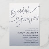 Invitation En Aluminium Simple Blue & Silver Calligraphy Bridal Showerty (Recto)