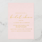 Invitation En Aluminium Simple Blush Calligraphy Fête des mariées Gold (Recto)