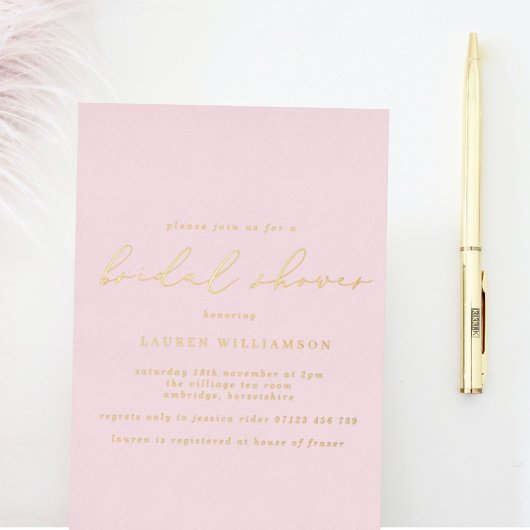 Invitation En Aluminium Simple Blush Calligraphy Fête des mariées Gold