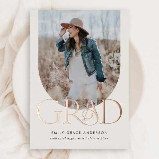 Invitation En Aluminium Simple Boho Arch Trendy Trois Photo Graduation