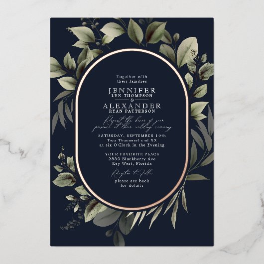 Invitation En Aluminium Simple Botanique & RSVP QR Code Mariage de marine (Recto)