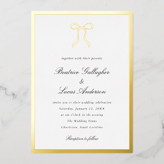 Invitation En Aluminium Simple Bow Classic Wedding (Recto)
