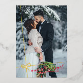 Invitation En Aluminium Simple Bow Gold Foil Joyeux & Marié Noël (Recto)