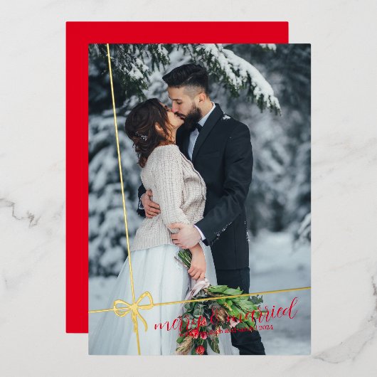 Invitation En Aluminium Simple Bow Gold Foil Joyeux & Marié Noël (Recto/Verso)