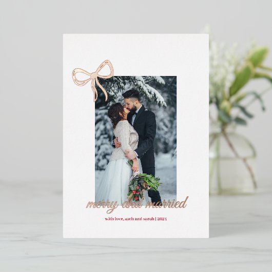 Invitation En Aluminium Simple Bow Gold Foil Joyeux & Marié Noël (Debout devant)