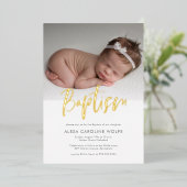 Invitation En Aluminium Simple calligraphie moderne photo de baptême (Debout devant)