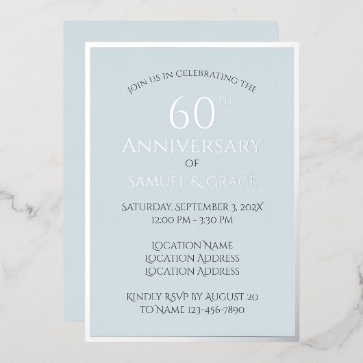 Invitation En Aluminium Simple Classy 60e fête d'anniversaire du Mariage (Recto/Verso)