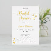 Invitation En Aluminium Simple cœurs or script chic douche de mariée photo (Debout devant)