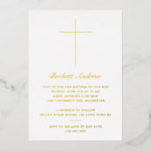 Invitation En Aluminium Simple Croix d'Or Script Baptême (Recto)