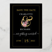 Invitation En Aluminium Simple Elégance, SAVE DATE, Black & Gold (Recto)